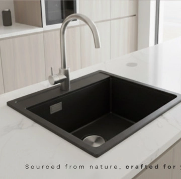 Комплект мивка, смесител и дозатор за кухня черен гранит Pearl Black